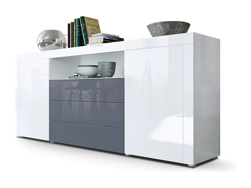 SIDEBOARD Santiago Weiß Hochglanz / Grau Hochglanz
