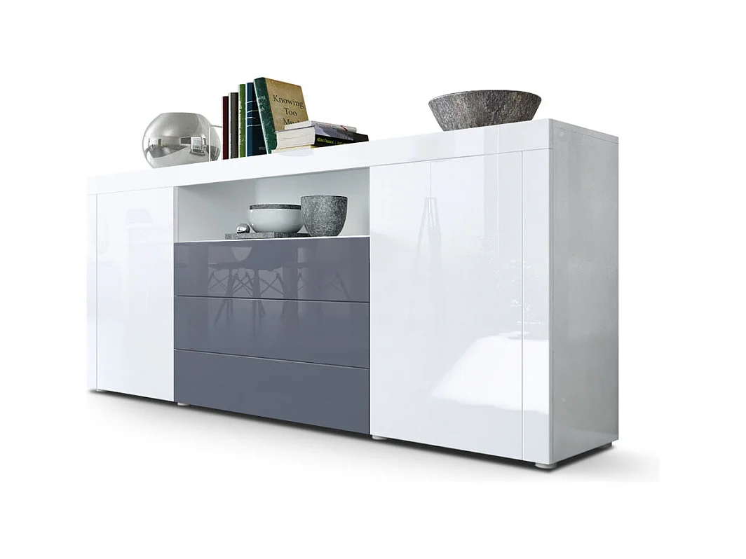 SIDEBOARD Santiago Weiß Hochglanz / Grau Hochglanz