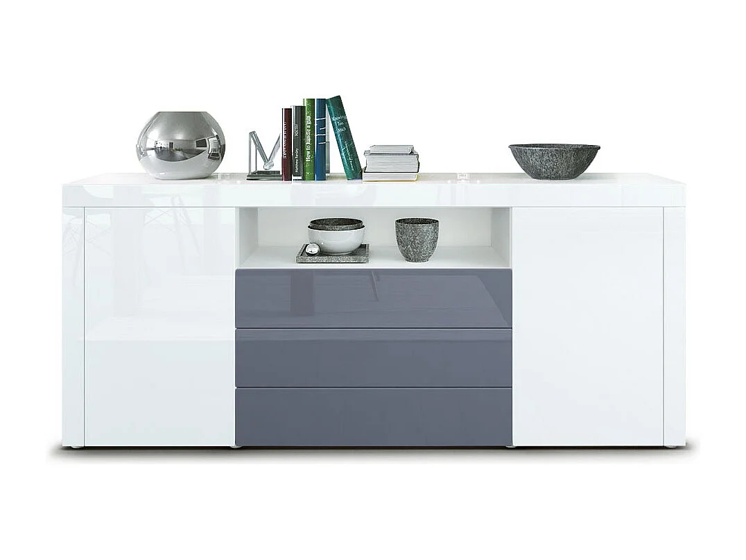 Vladon Sideboard Santiago, blanco de alto brillo/gris de alto brillo - Modern chest of drawers for your living area - (WxHxD) 167 x 72 x 35 cm
