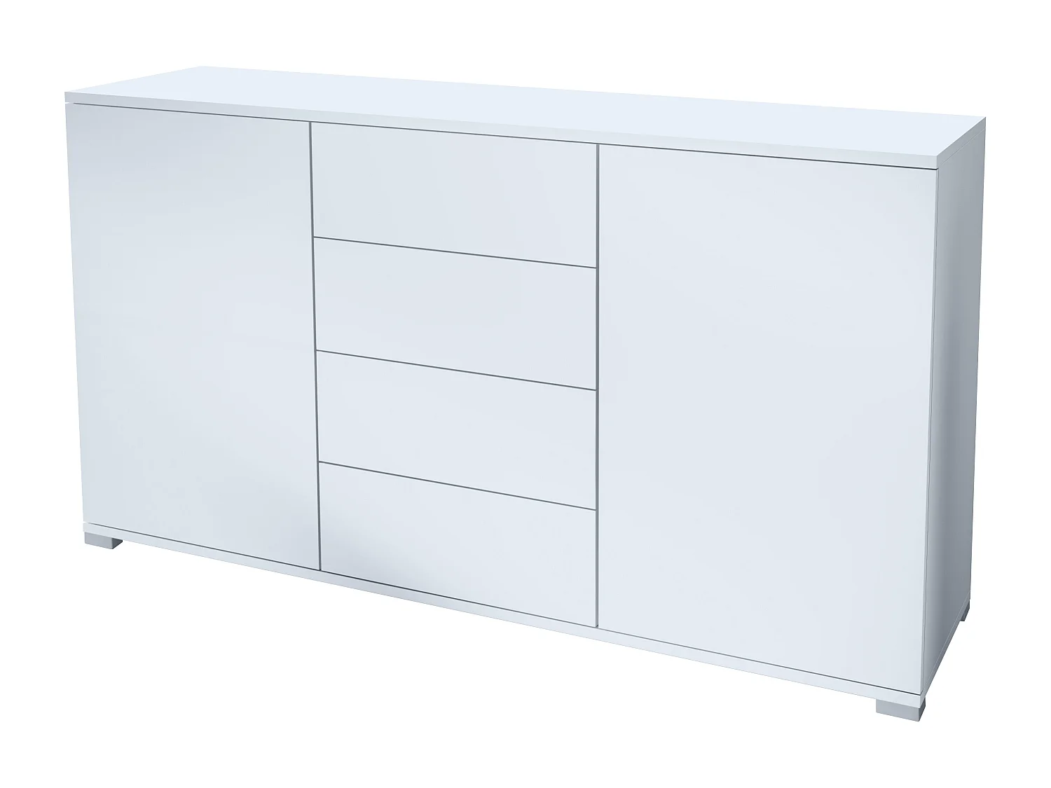 Buffet Santo V1, Enfilade avec 2 portes et 4 tiroirs, blanc mat / blanc mat (138,5 x 75,5 x 35 cm)