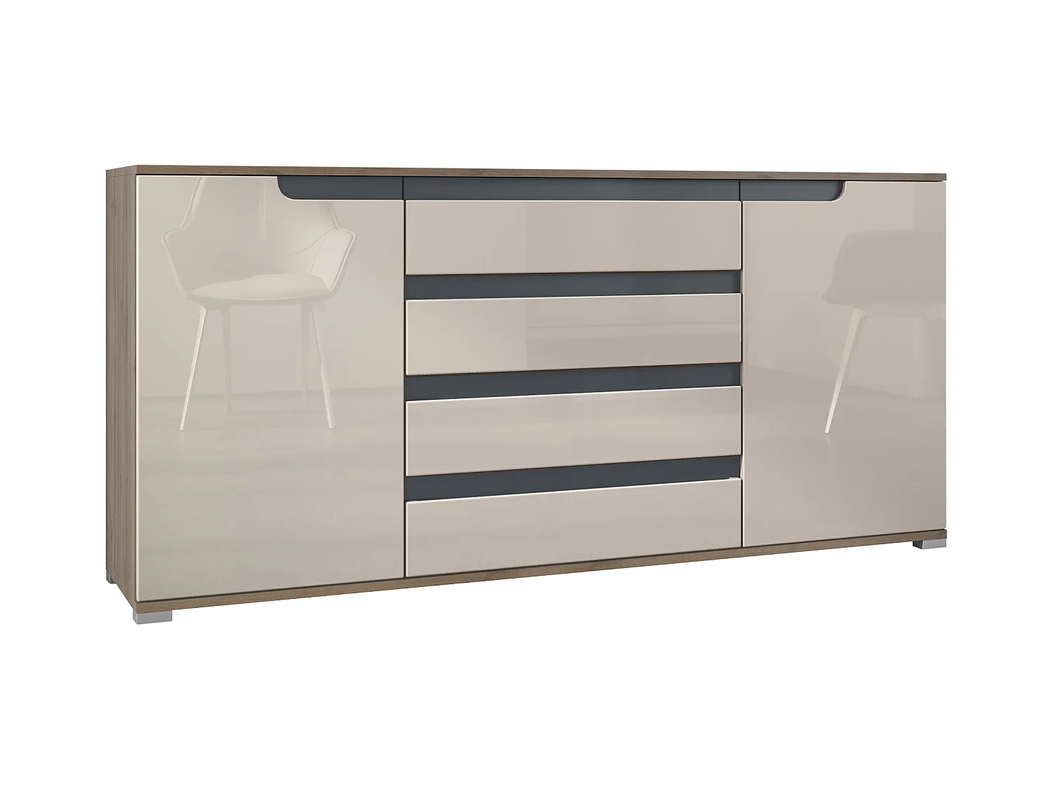 SIDEBOARD Sylt Sandgrau Hochglanz / Anthrazit matt