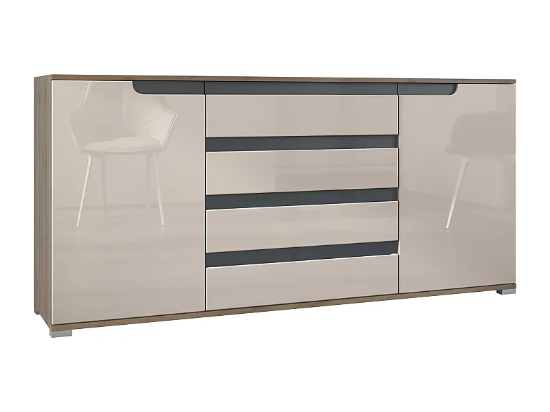 SIDEBOARD Sylt Sandgrau Hochglanz / Anthrazit matt