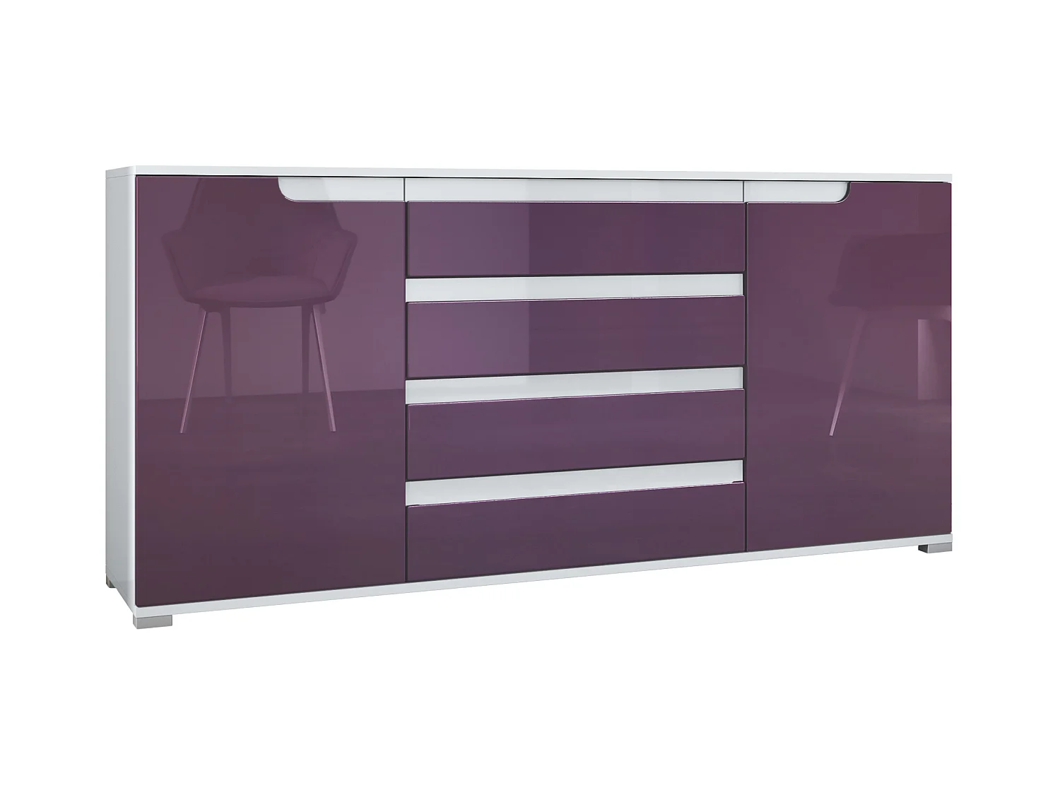 SIDEBOARD Sylt Brombeer Hochglanz / Weiß Hochglanz