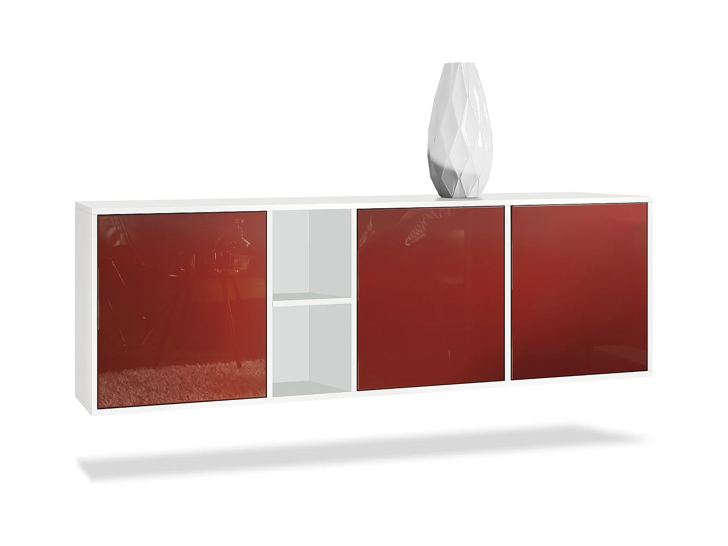 Commode Cuba - blanc mat/bordeaux haute brillance - Buffet moderne pour votre salon - (LxHxP) 182x53x35 cm