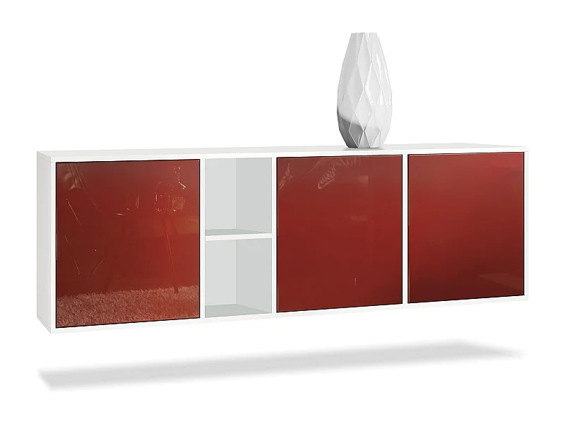 Commode Cuba - blanc mat/bordeaux haute brillance - Buffet moderne pour votre salon - (LxHxP) 182x53x35 cm