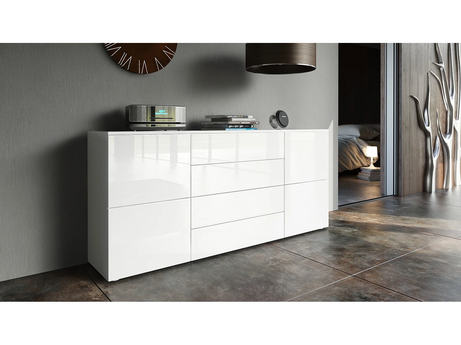 SIDEBOARD Rova Weiß Hochglanz / Weiß Hochglanz