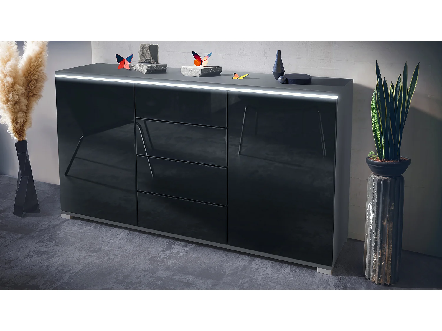 SIDEBOARD Faro Schwarz Hochglanz