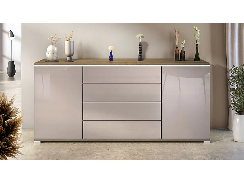 SIDEBOARD Faro Sandgrau Hochglanz