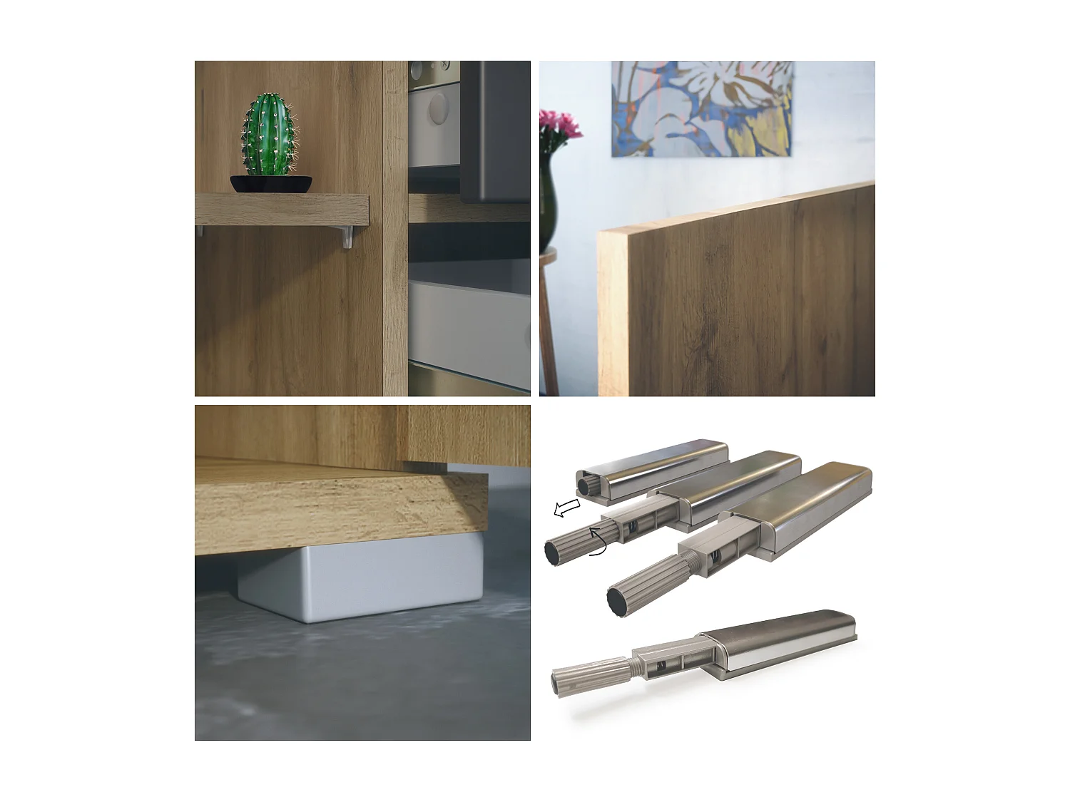 Buffet Faro V2 – Meuble avec 2 Portes & 4 Tiroirs, Armoire avec Bande LED Lumineuse, Chêne Evoke / gris sable haute brillance (166,5 x 75,5 x 35)