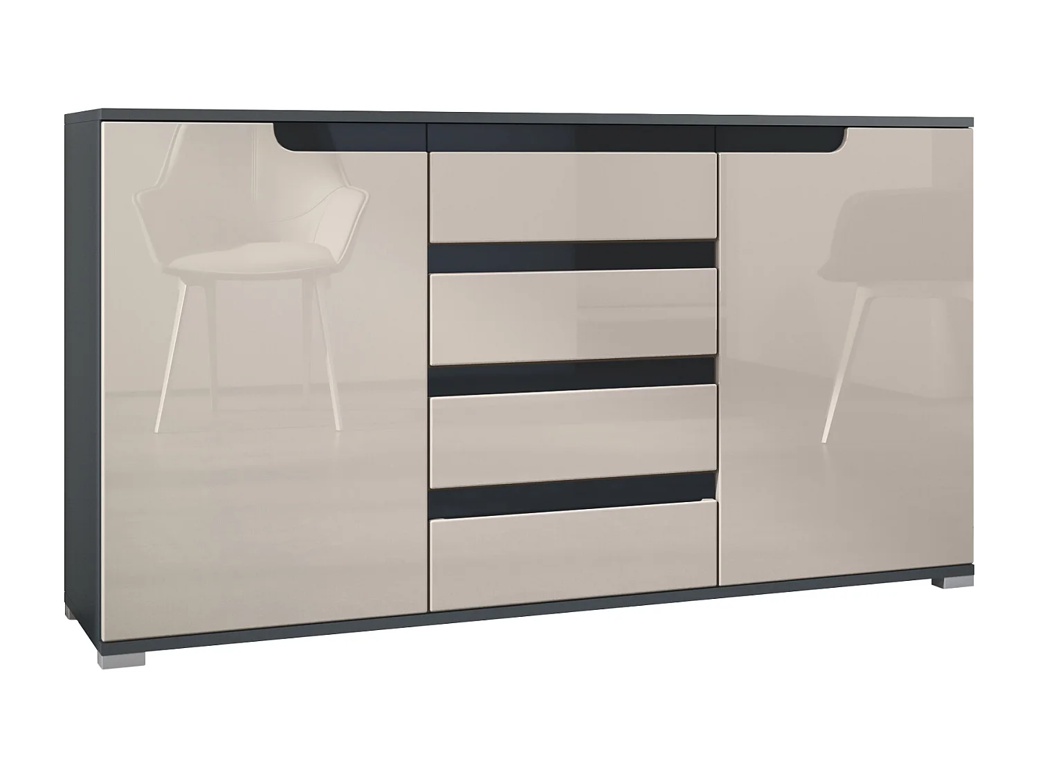 SIDEBOARD Sylt Sandgrau Hochglanz / Schwarz Hochglanz