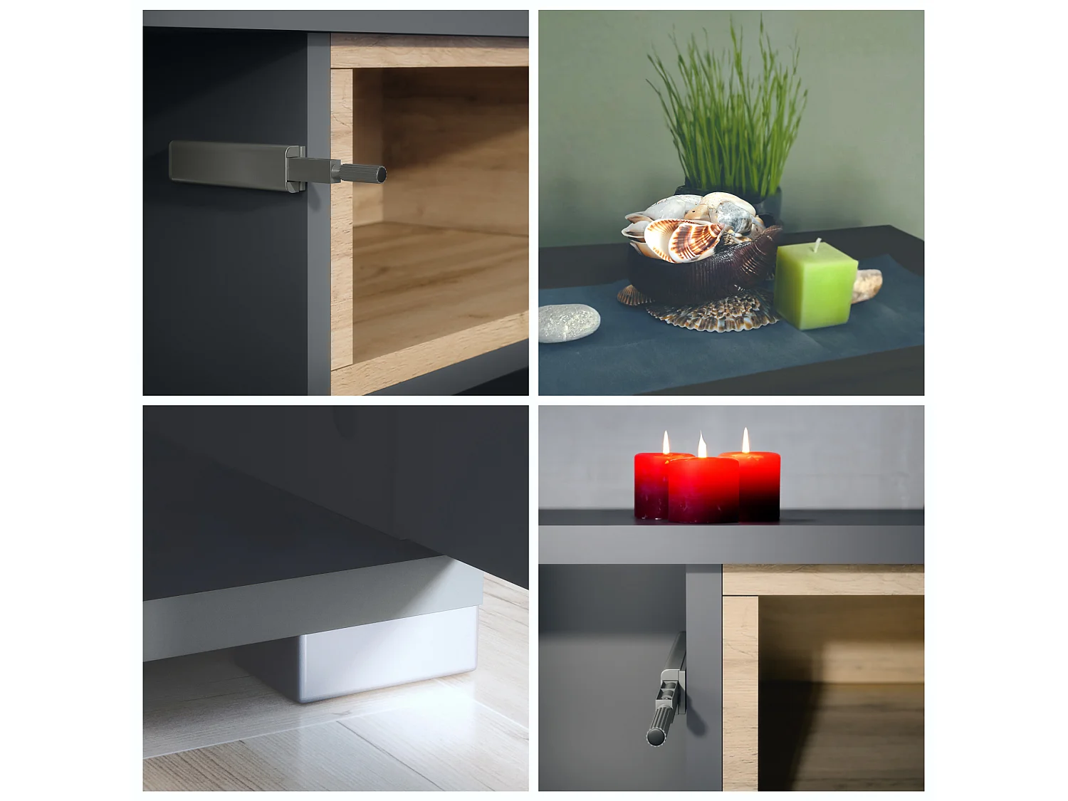 Skadu V4 Buffet, Commode avec 2 portes, 3 tiroirs et 1 compartiment ouvert, anthracite mat/bordeaux haute brillance (166,5 x 75,5 x 35 cm)