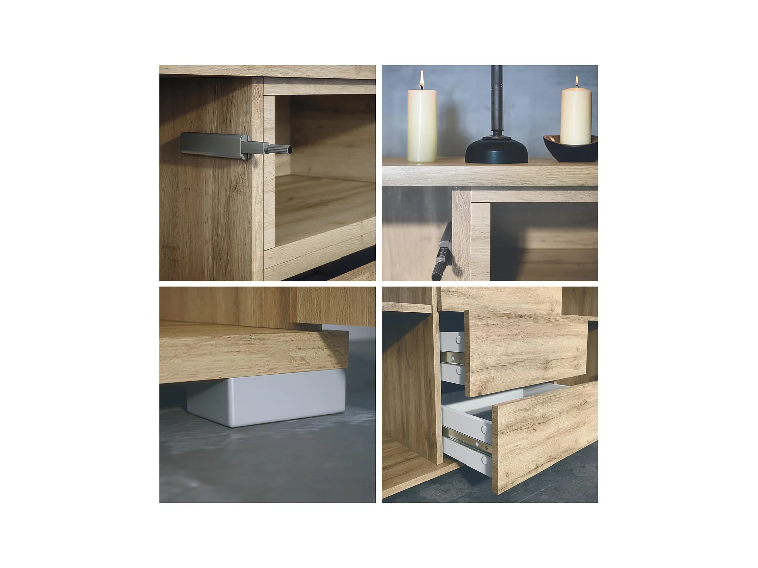 Skadu V2 Buffet, Commode avec 2 portes, 3 tiroirs et 1 compartiment ouvert, Chêne Evoke/noir mat (138,5 x 75,5 x 35 cm)