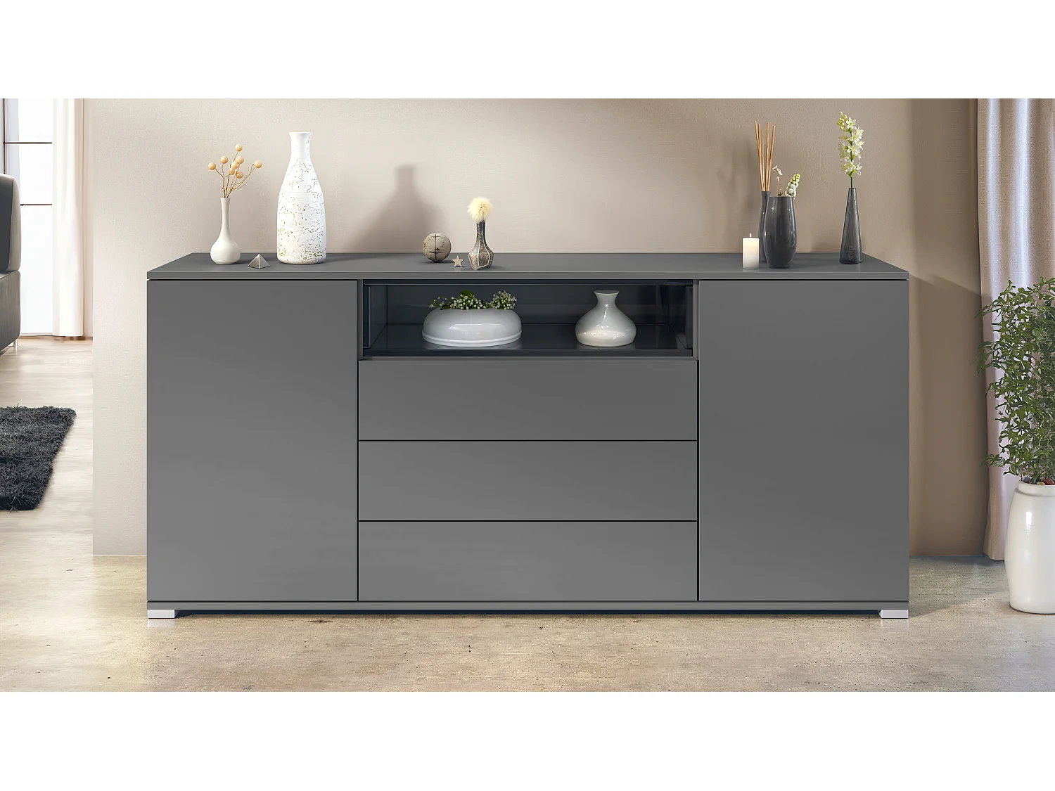 SIDEBOARD Skadu Schwarz Hochglanz