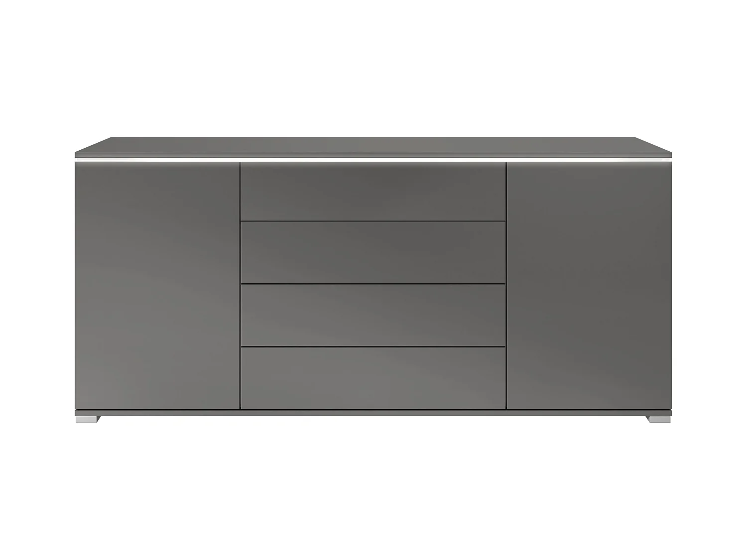 Buffet Faro V2 – Meuble avec 2 Portes & 4 Tiroirs, Armoire avec Bande LED Lumineuse, anthracite mat / anthracite mat (166,5 x 75,5 x 35)