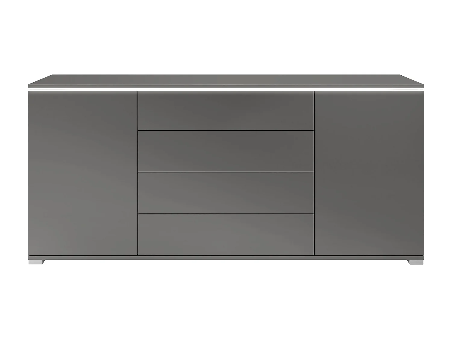 Buffet Faro V2 – Meuble avec 2 Portes & 4 Tiroirs, Armoire avec Bande LED Lumineuse, anthracite mat / anthracite mat (166,5 x 75,5 x 35)