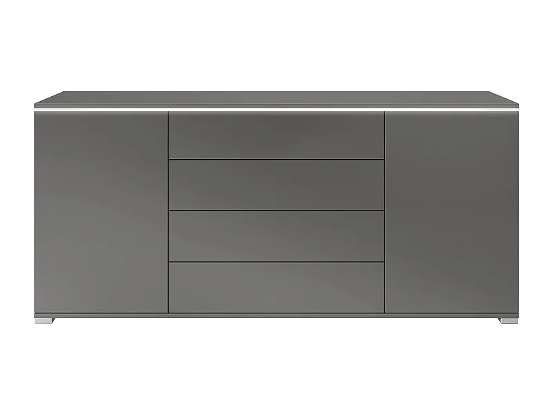 Buffet Faro V2 – Meuble avec 2 Portes & 4 Tiroirs, Armoire avec Bande LED Lumineuse, anthracite mat / anthracite mat (166,5 x 75,5 x 35)