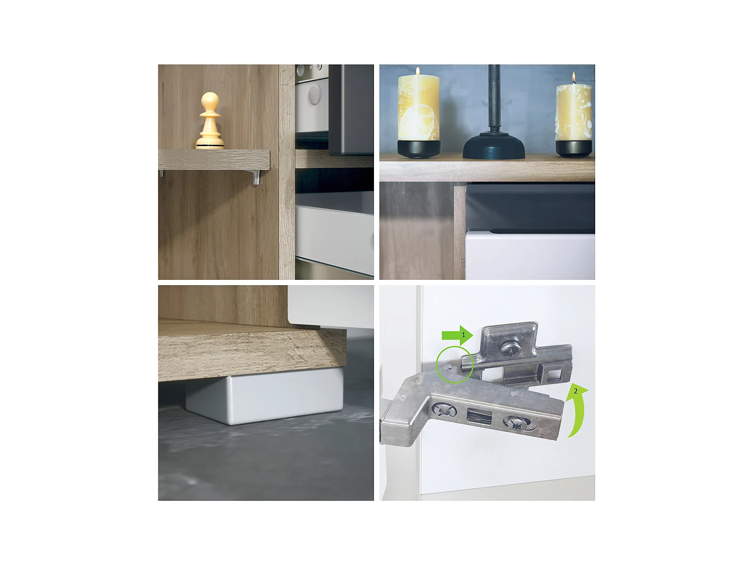 Buffet Sylt V2, Commode avec 2 Portes et 4 Tiroirs, Corps - Chêne Evoke / Façade - gris haute brillance / Détails - anthracite mat (166,5 x 75,5 x 35 cm)