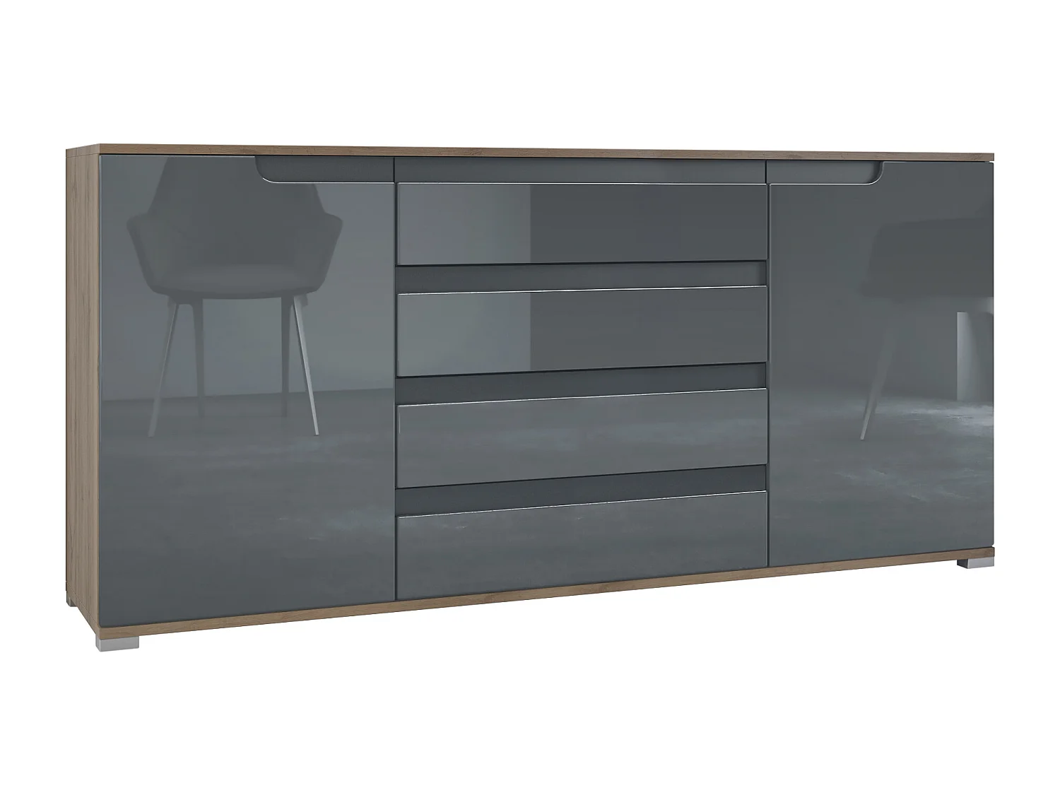 SIDEBOARD Sylt Grau Hochglanz / Anthrazit matt