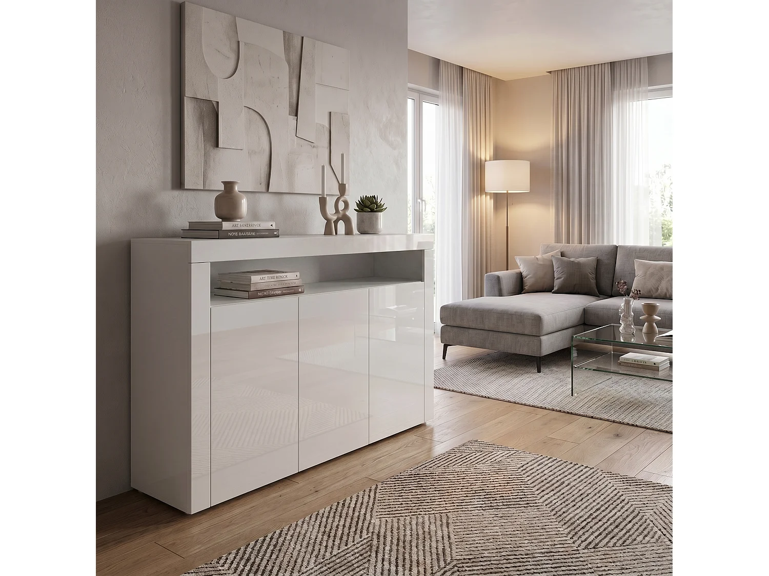 SIDEBOARD Valencia Weiß Hochglanz / Weiß Hochglanz
