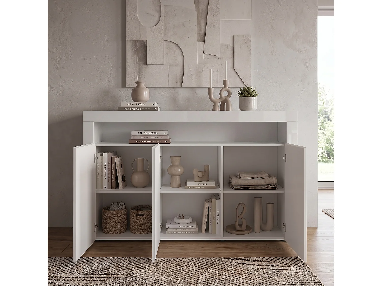 SIDEBOARD Valencia Weiß Hochglanz / Weiß Hochglanz