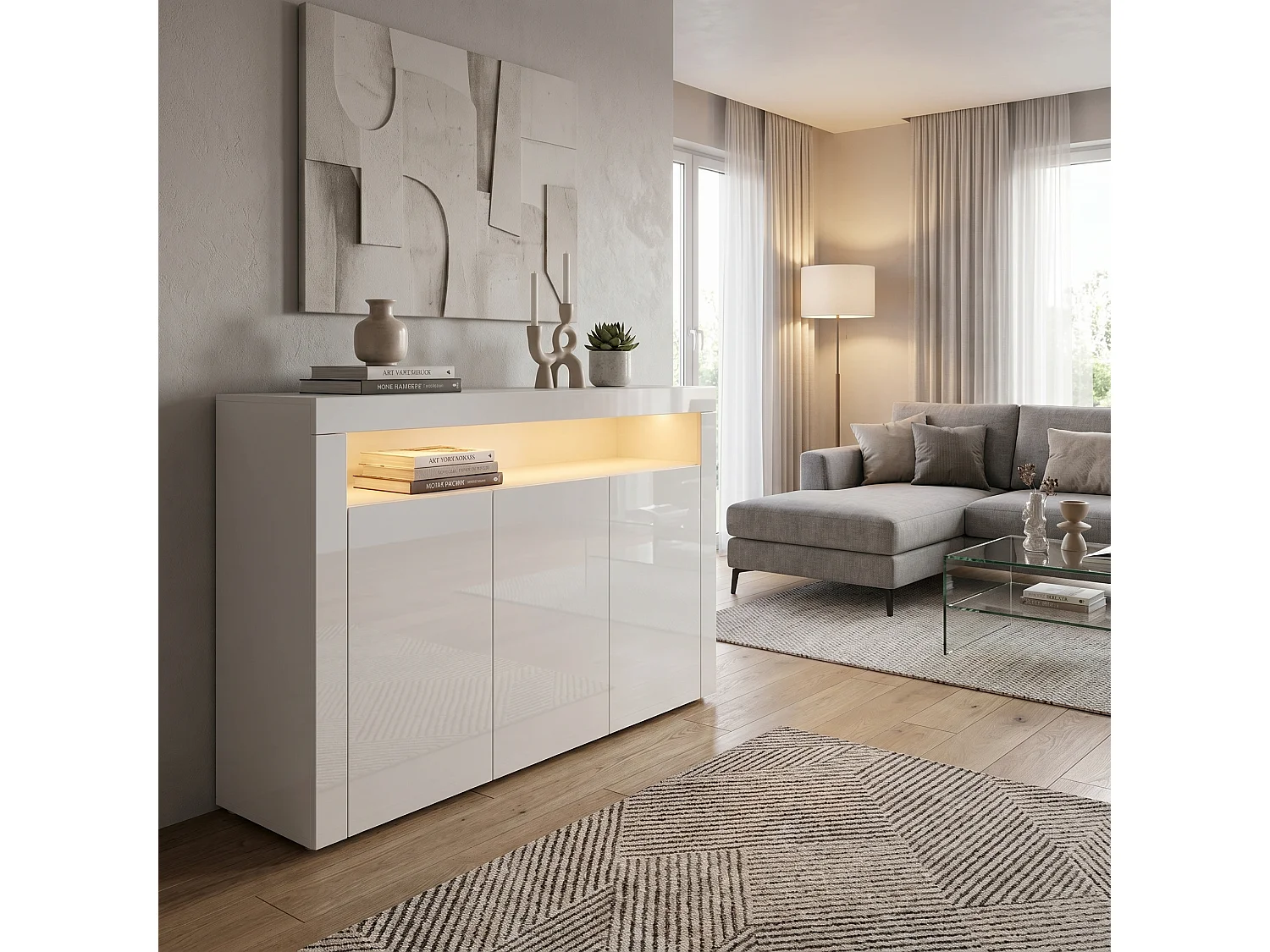 SIDEBOARD Valencia Weiß Hochglanz / Weiß Hochglanz