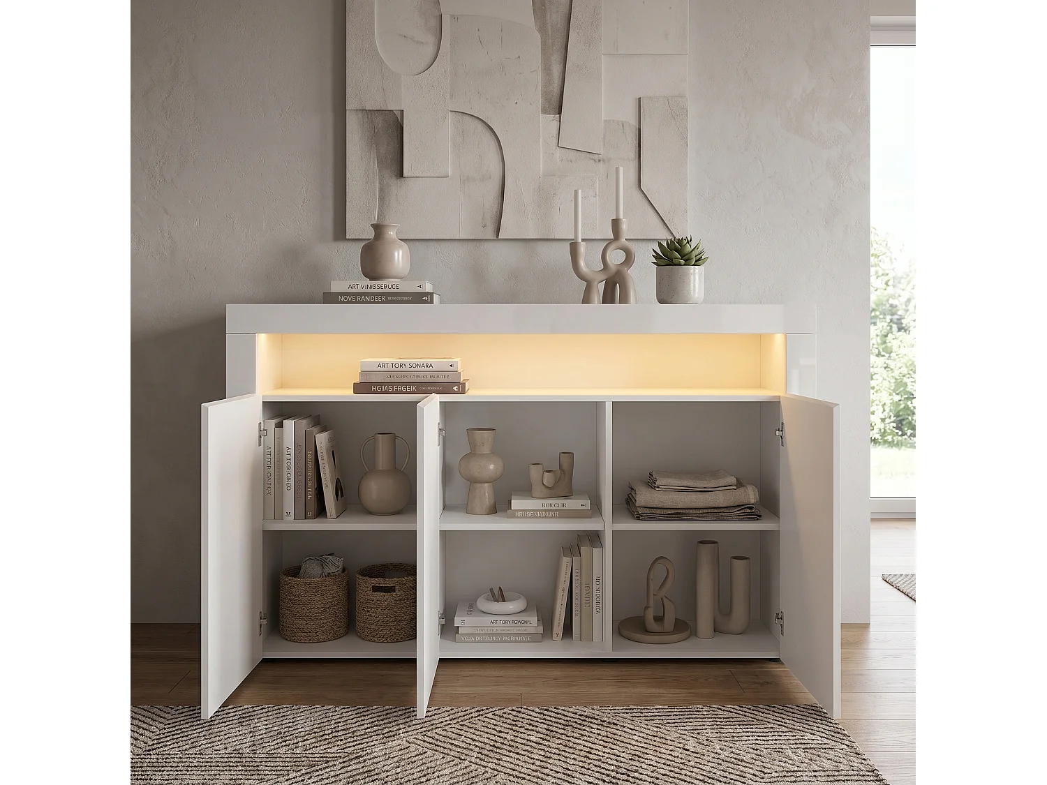 SIDEBOARD Valencia Weiß Hochglanz / Weiß Hochglanz