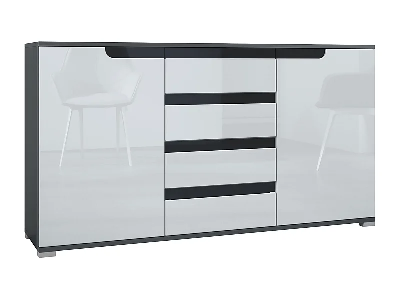 SIDEBOARD Sylt Weiß Hochglanz / Schwarz Hochglanz