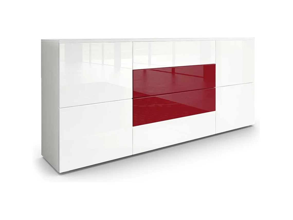 SIDEBOARD Rova Weiß Hochglanz / Bordeaux Hochglanz