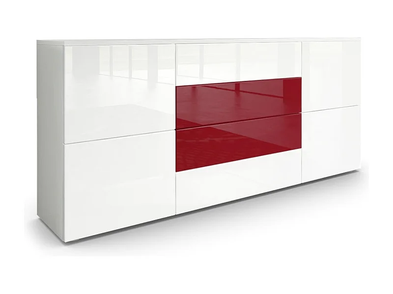 SIDEBOARD Rova Weiß Hochglanz / Bordeaux Hochglanz
