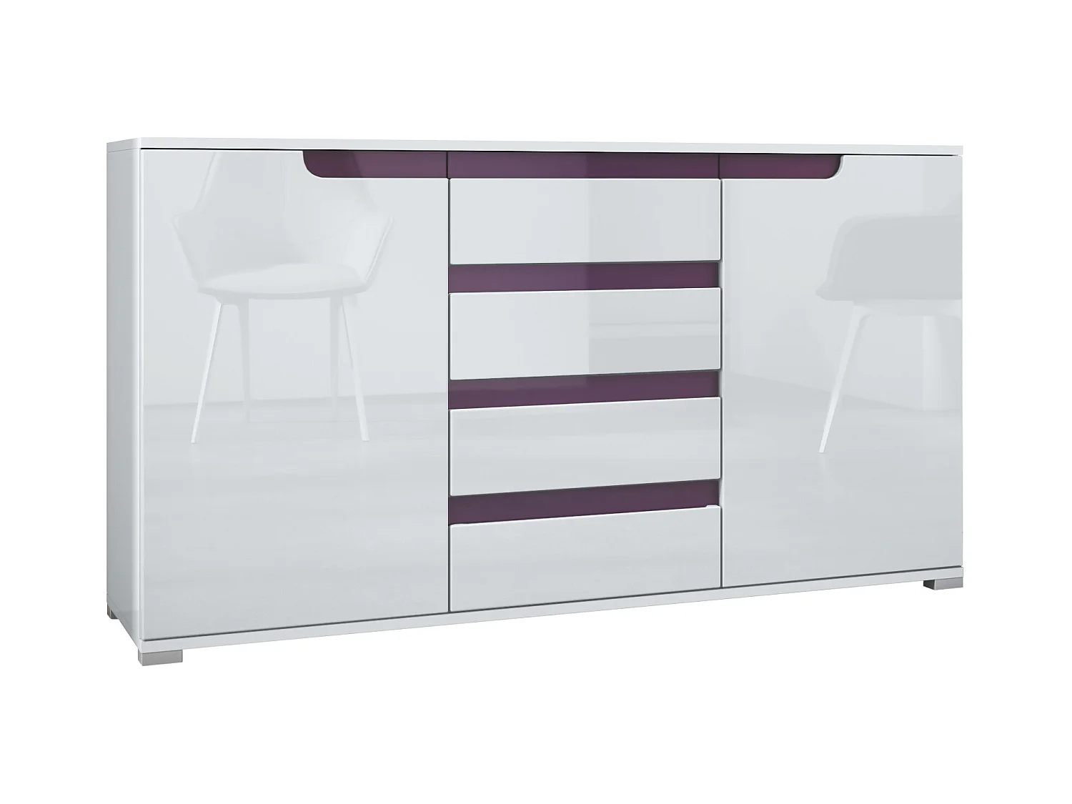 SIDEBOARD Sylt Weiß Hochglanz / Brombeer Hochglanz