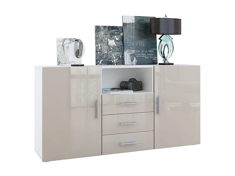 SIDEBOARD Skadu Front in Sandgrau Hochglanz