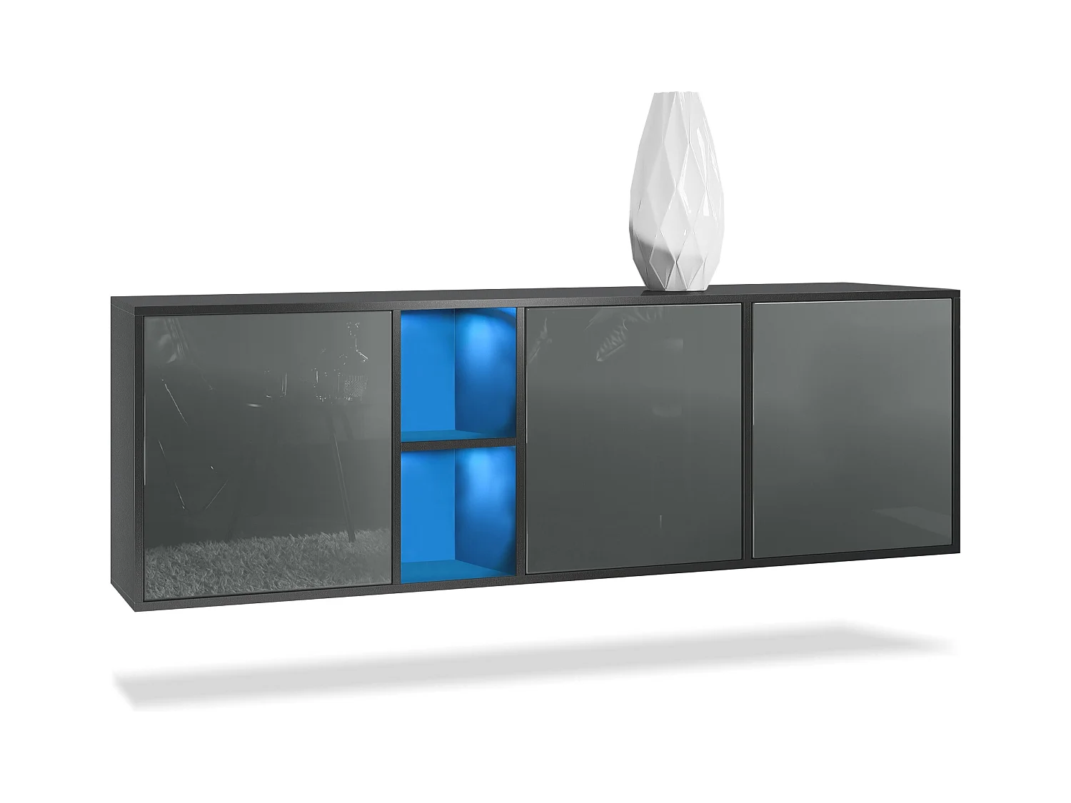 Commode Cuba - noir mat/gris haute brillance - Buffet moderne pour votre salon - (LxHxP) 182x53x35 cm