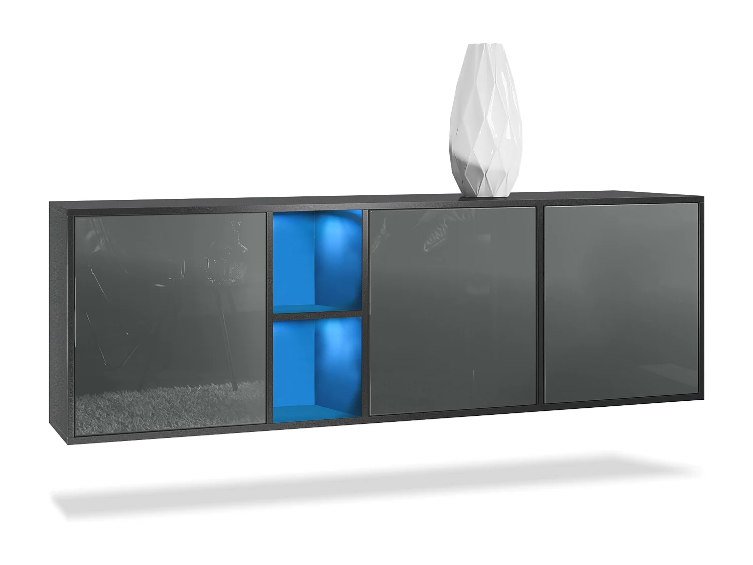 Vladon Cassettiera Cuba - nero opaco/grigio lucido - Credenza moderna per la zona giorno - (LxAxP) 182x53x35 cm