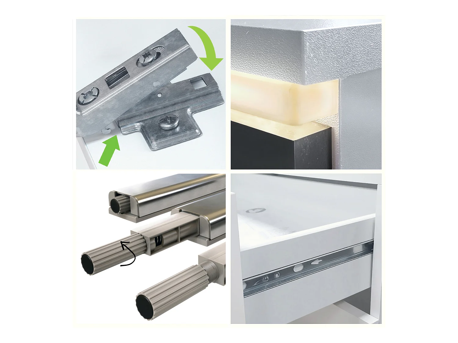 Buffet Faro V2 – Meuble avec 2 Portes & 4 Tiroirs, Armoire avec Bande LED Lumineuse, blanc mat / crème haute brillance (166,5 x 75,5 x 35)