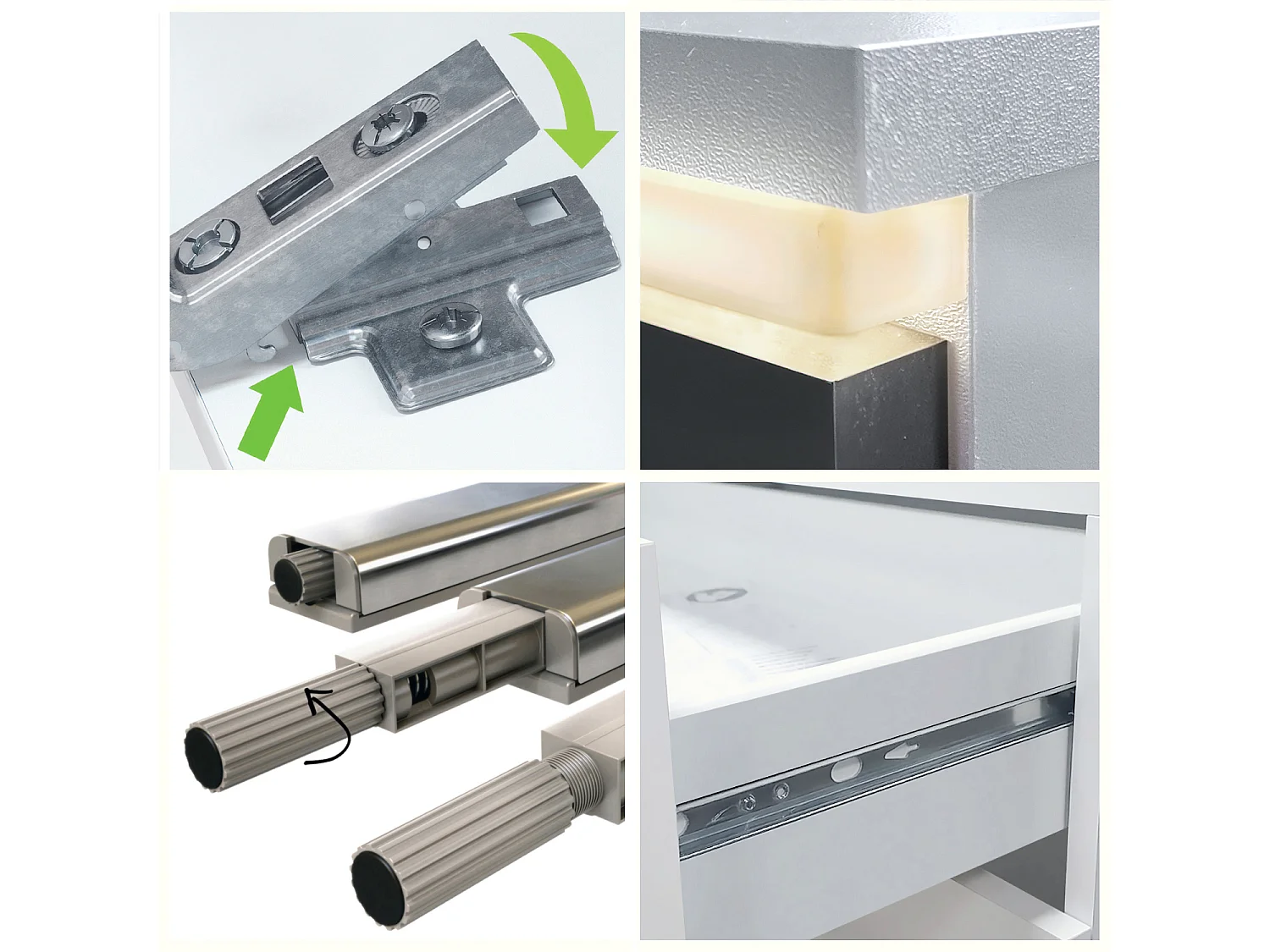 Buffet Faro V2 – Meuble avec 2 Portes & 4 Tiroirs, Armoire avec Bande LED Lumineuse, blanc mat / crème haute brillance (166,5 x 75,5 x 35)