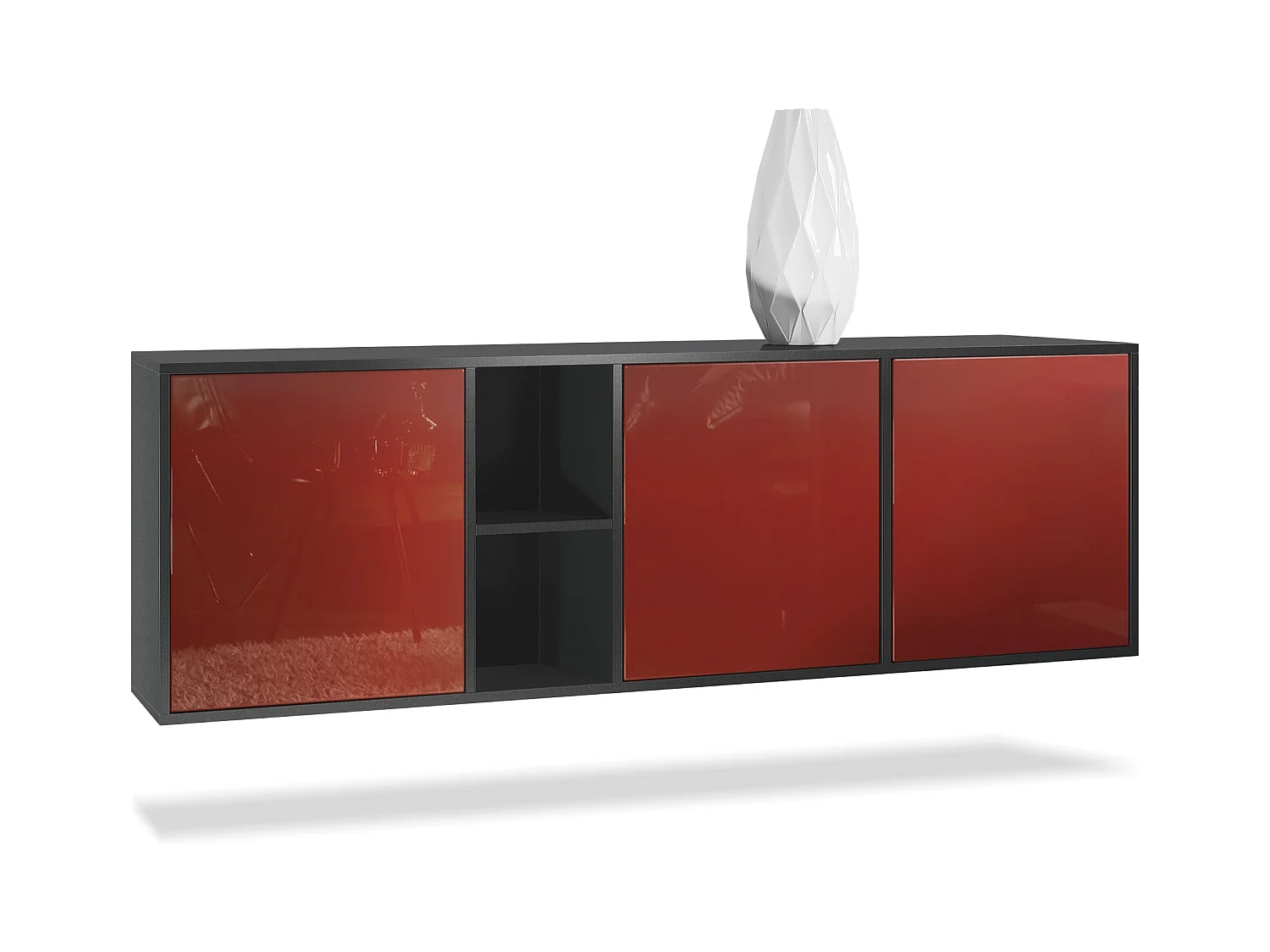 Commode Cuba - noir mat/bordeaux haute brillance - Buffet moderne pour votre salon - (LxHxP) 182x53x35 cm