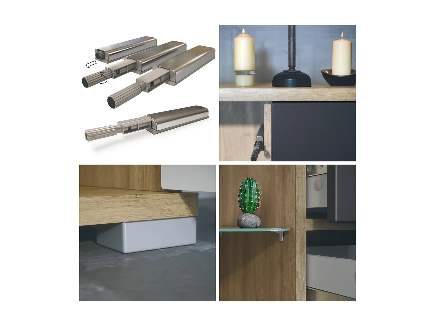 Credenza Bari  V1 – Mobile con 2 Grandi Ante e 4 Cassetti, Quercia Evoca/grigio sabbia lucido (138,5 x 75,5 x 35)