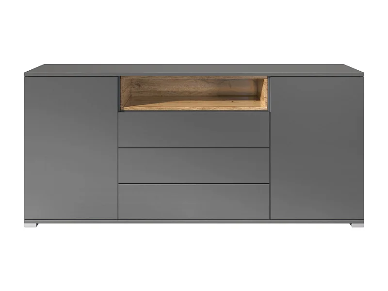 Skadu V4 Buffet, Commode avec 2 portes, 3 tiroirs et 1 compartiment ouvert, anthracite mat/chêne nature (166,5 x 75,5 x 35 cm)