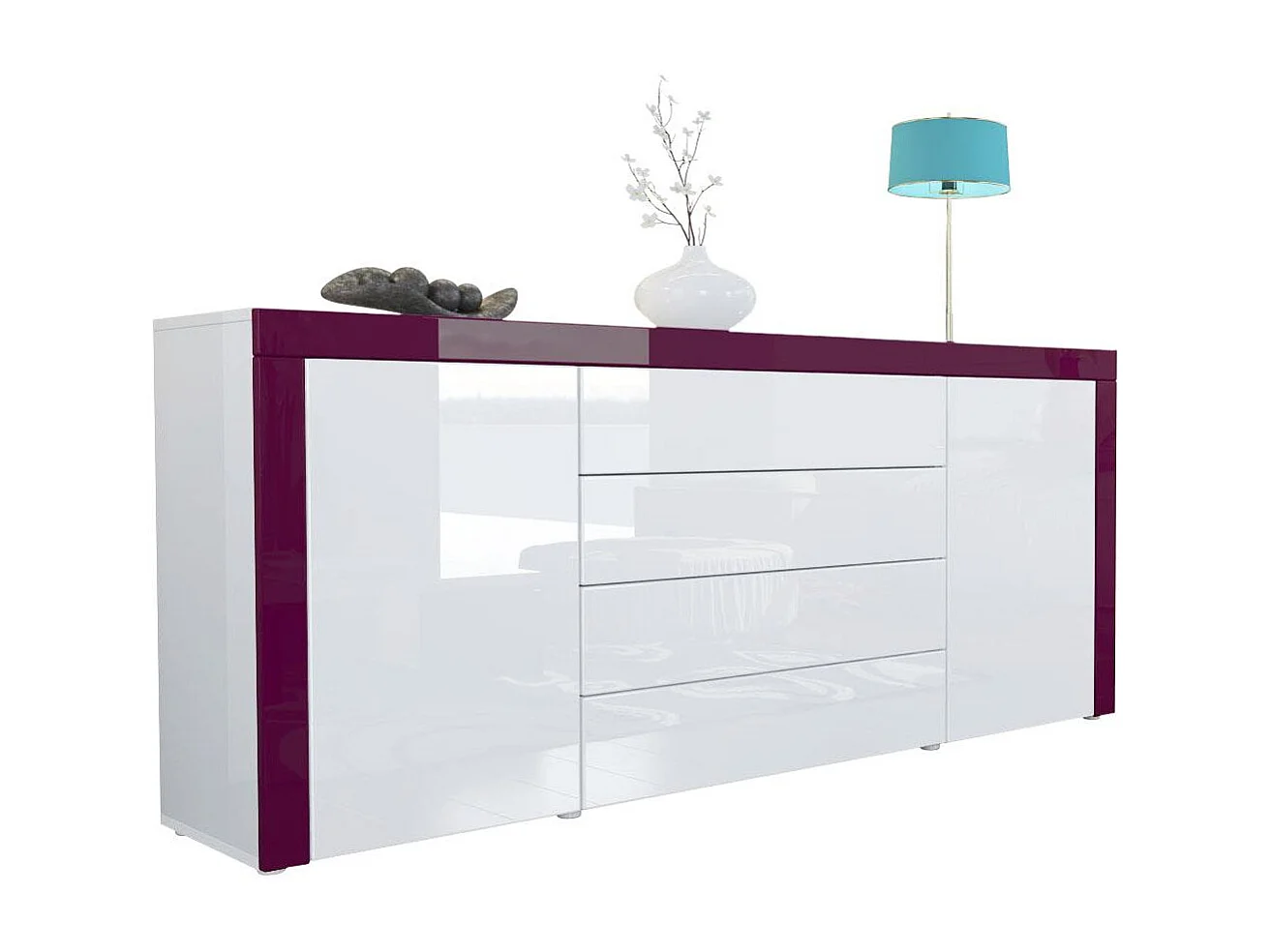 SIDEBOARD La Paz Weiß Hochglanz / Brombeer Hochglanz