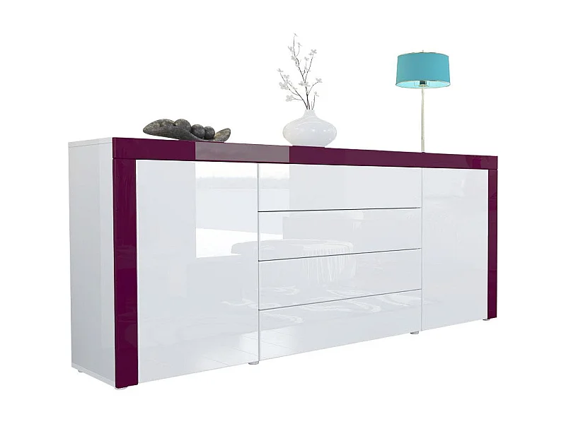 SIDEBOARD La Paz Weiß Hochglanz / Brombeer Hochglanz