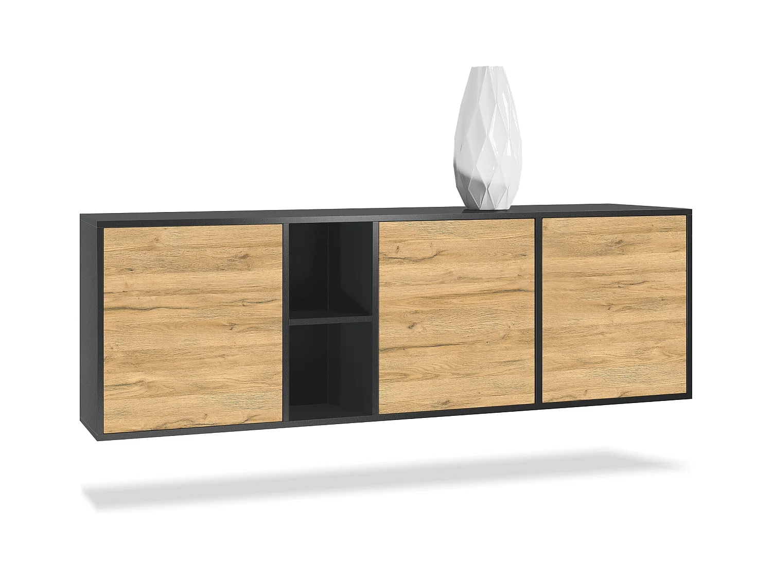 Commode Cuba - noir mat/chêne nature - Buffet moderne pour votre salon - (LxHxP) 182x53x35 cm