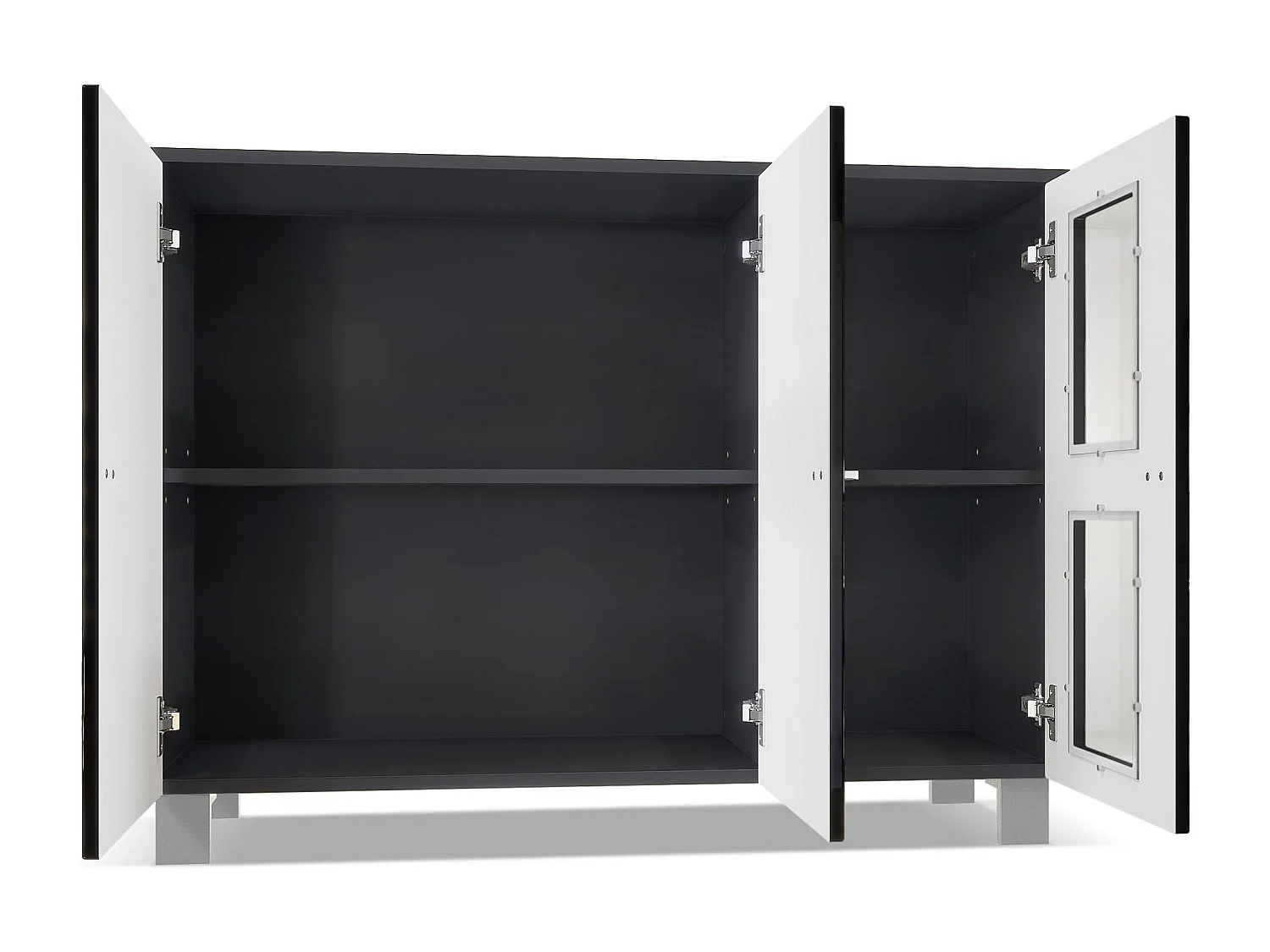 Credenza  Denjo, mobile a 3 ante, nero opaco/nero lucido/sabbia lucido (107 x 81 x 35 cm)