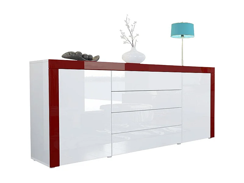 SIDEBOARD La Paz Weiß Hochglanz / Bordeaux Hochglanz