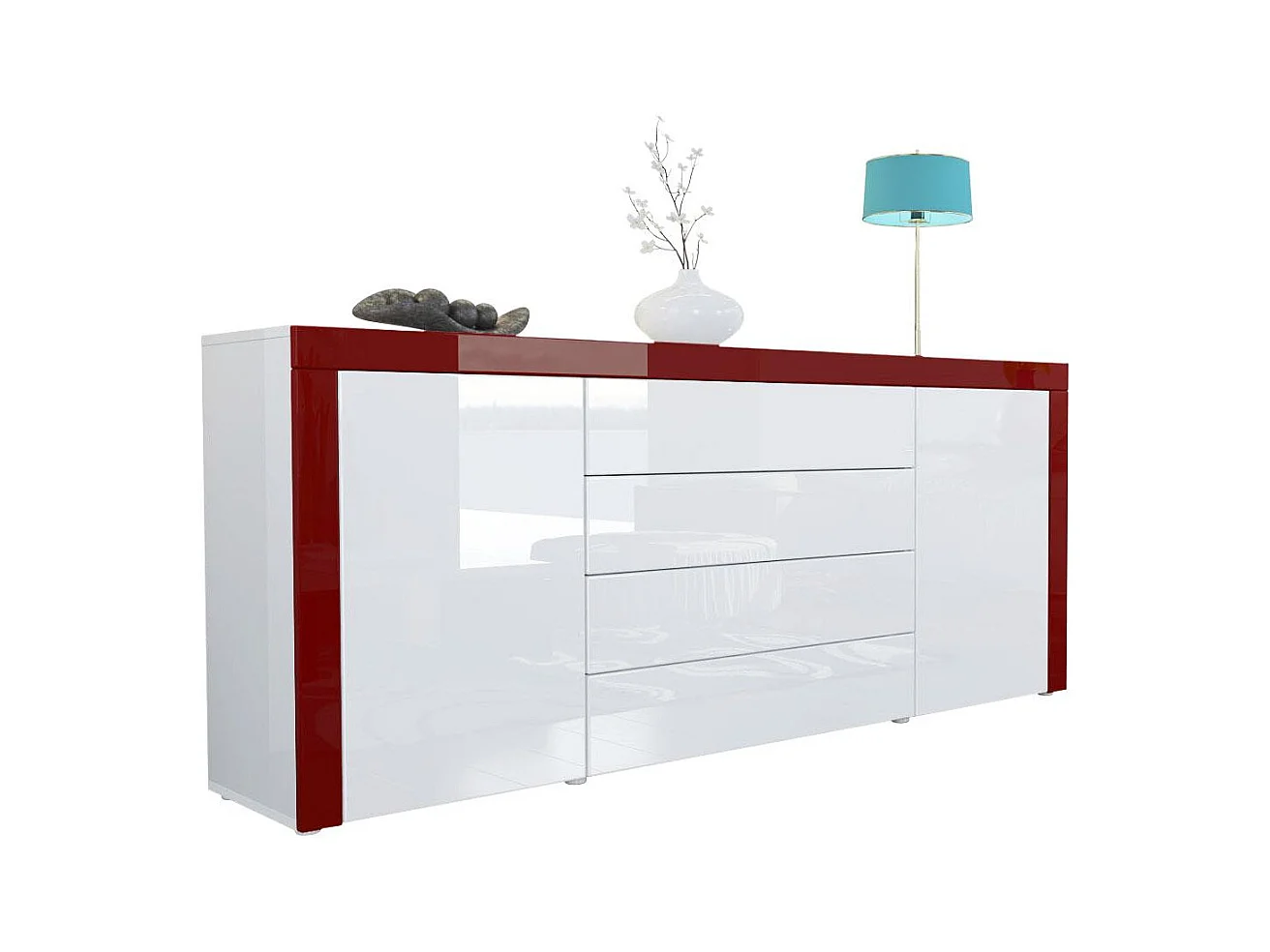 SIDEBOARD La Paz Weiß Hochglanz / Bordeaux Hochglanz