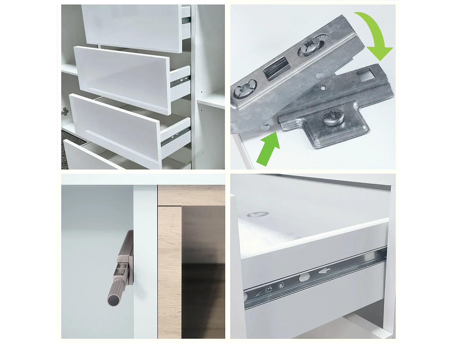 Skadu V2 Buffet, Commode avec 2 portes, 3 tiroirs et 1 compartiment ouvert, blanc mat/crème haute brillance (138,5 x 75,5 x 35 cm)