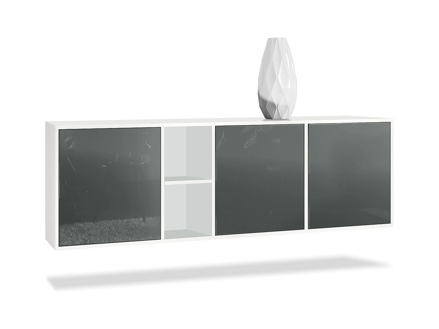 Commode Cuba - blanc mat/gris haute brillance - Buffet moderne pour votre salon - (LxHxP) 182x53x35 cm