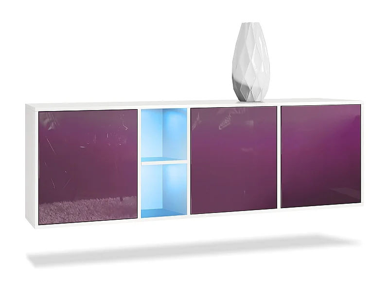 Commode Cuba - blanc mat/mûre haute brillance y compris LED - Buffet moderne pour votre salon - (LxHxP) 182x53x35 cm