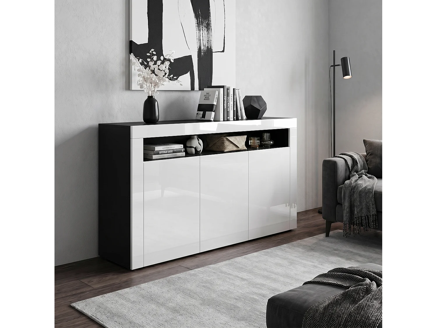 SIDEBOARD Valencia Weiß Hochglanz / Weiß Hochglanz