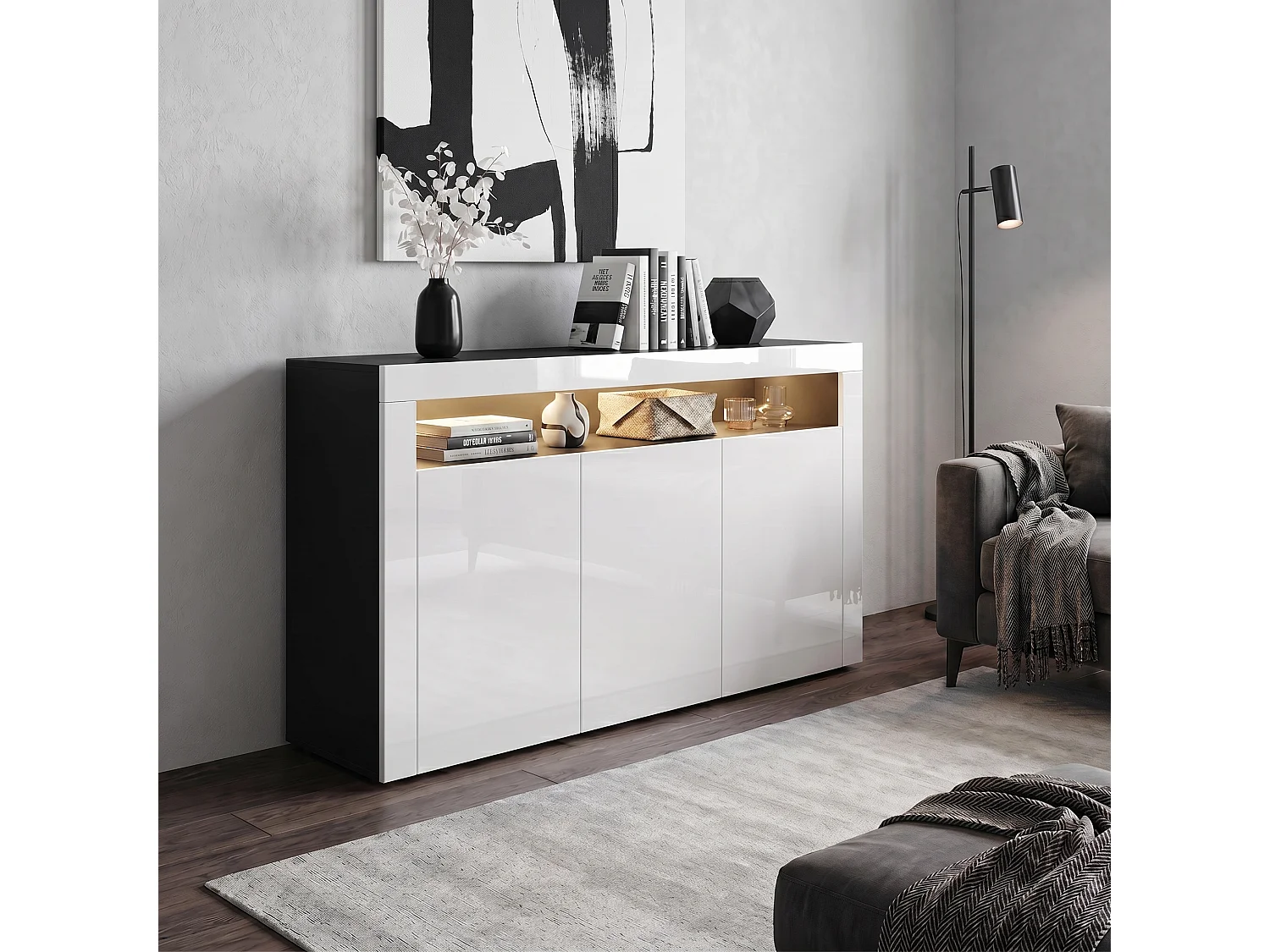 SIDEBOARD Valencia Weiß Hochglanz / Weiß Hochglanz
