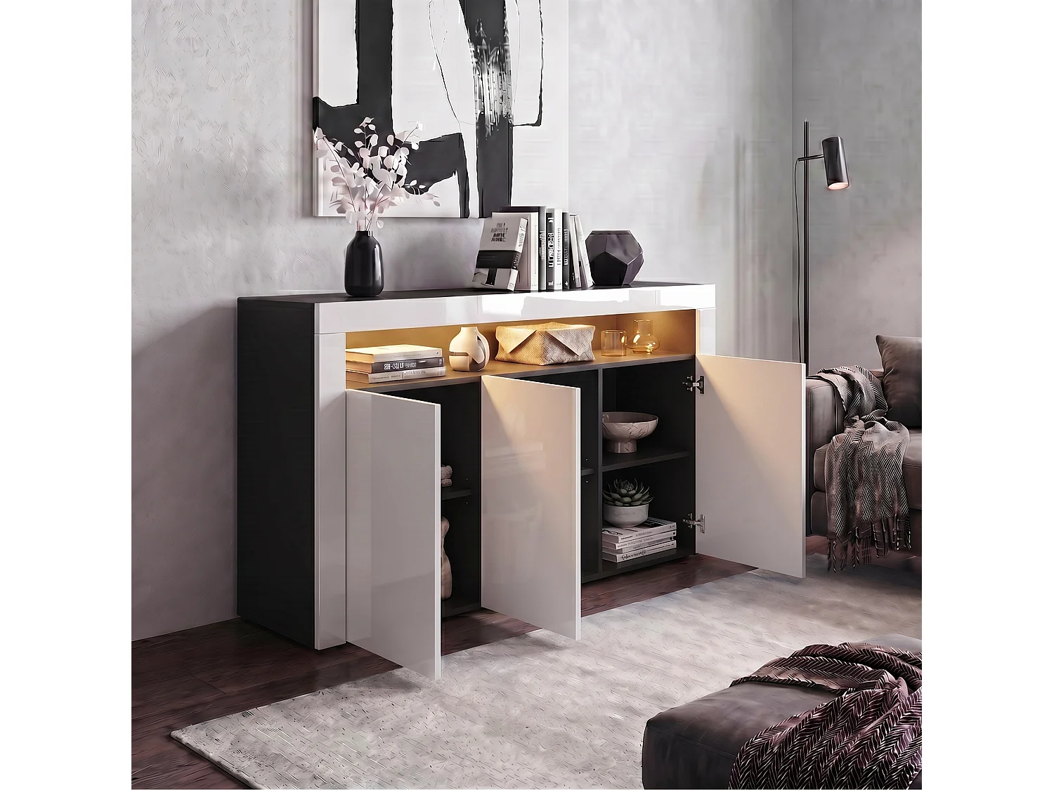 SIDEBOARD Valencia Weiß Hochglanz / Weiß Hochglanz